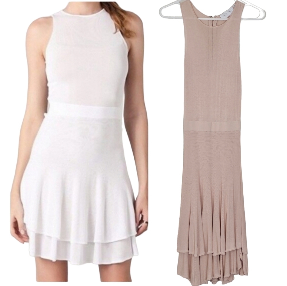 A.L.C. Lena Fine-Knit Flounce Skirt Sleeveless Dress